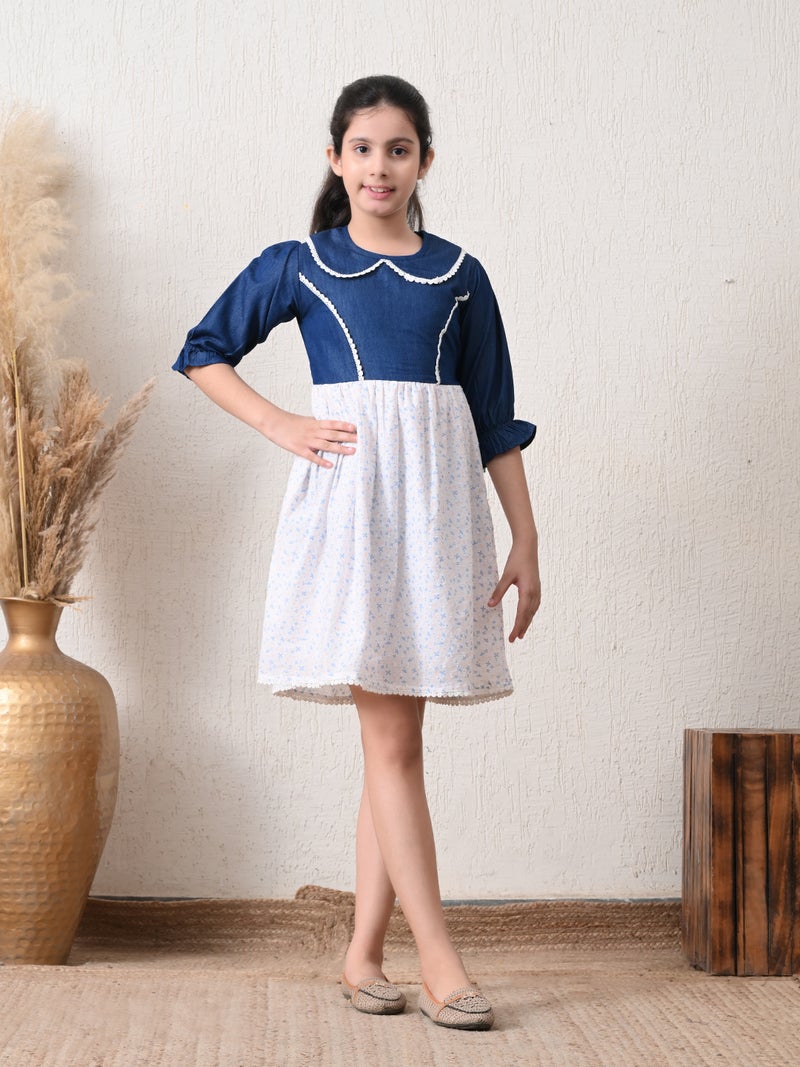 Denim Floral Dress for Girls